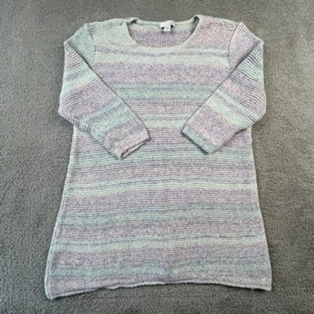 J. Jill Women's Sweater Space Dye Knit Pastel Purple Blue Green Elegant Comfy